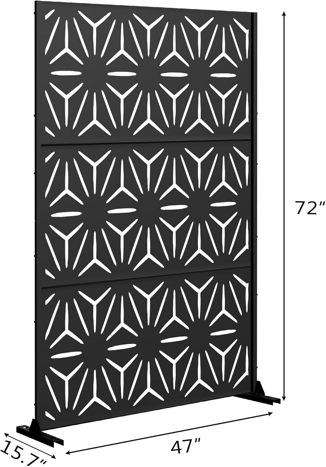 Metal Privacy Screen Outdoor 72" H×47" W, Freestanding Decorative Privacy Screen for Balcony Yard&Garden, Privacy Fence-Black&Star