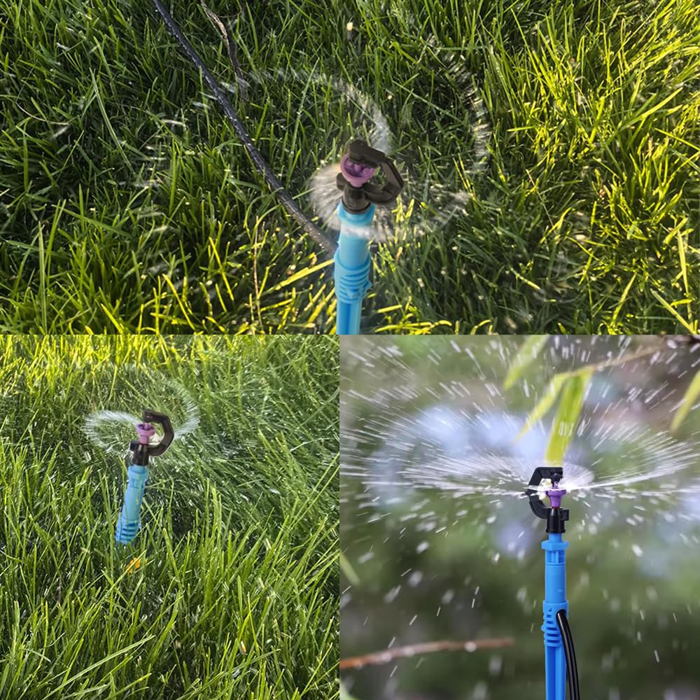 82FT/25M Rotary Sprinkler Drip Irrigation System, Adjustable Complete Drip Irrigation Kit with Rotary Sprinkler, 1/2" and 1/4" Irrigation Tubing and Barbed Fittings for Garden,Raised Beds,Yard,Lawn