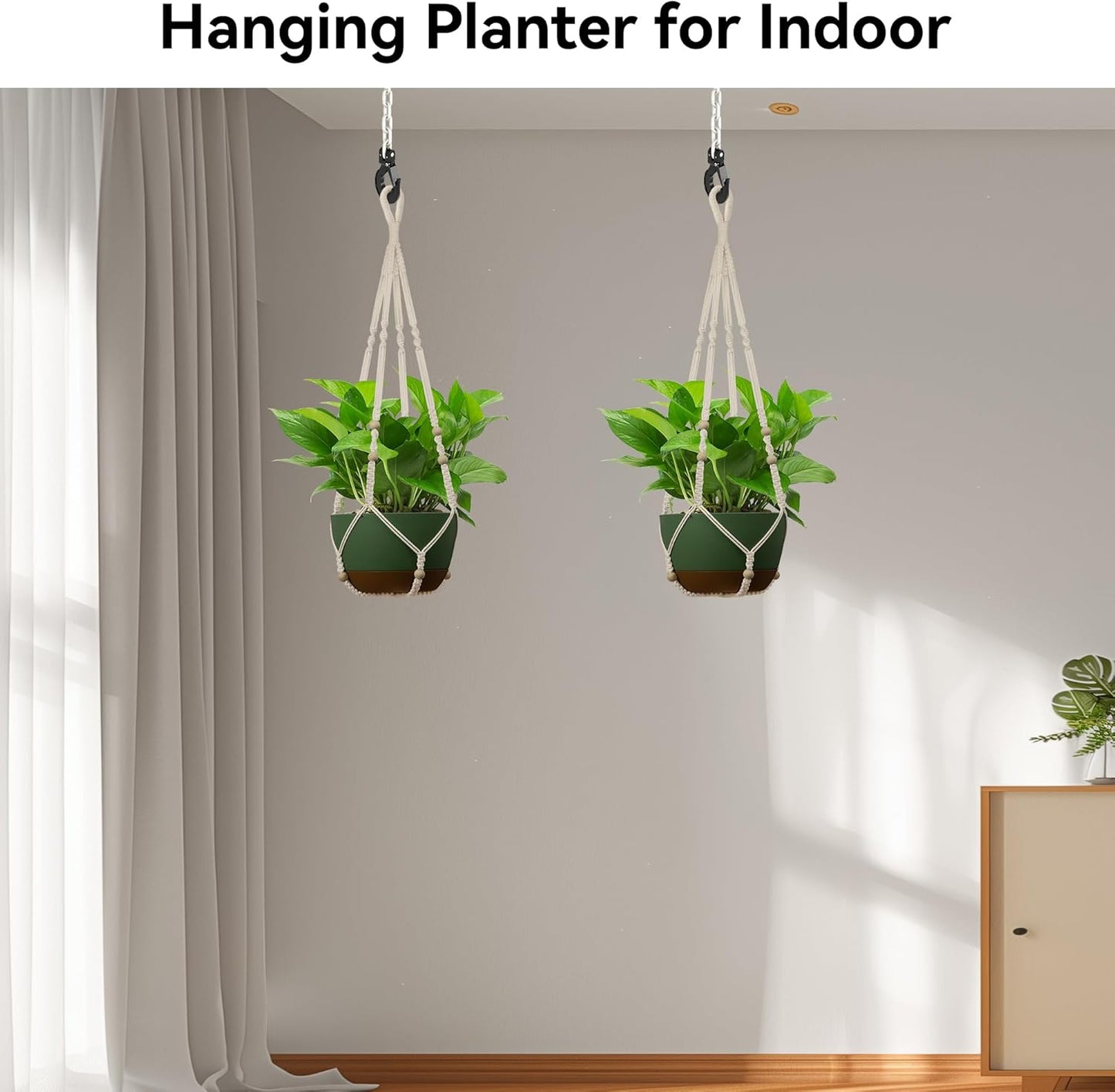 USLAI Macrame Plant Hanger Indoor Outdoor, Up to 4-15 inch Pot, Heavy 20lb Planters, Extra Long Strong Hanging Planter Basket, Boho Home Decor, 35 Inch, Ivory, Set of 2 (POTS NOT Included)