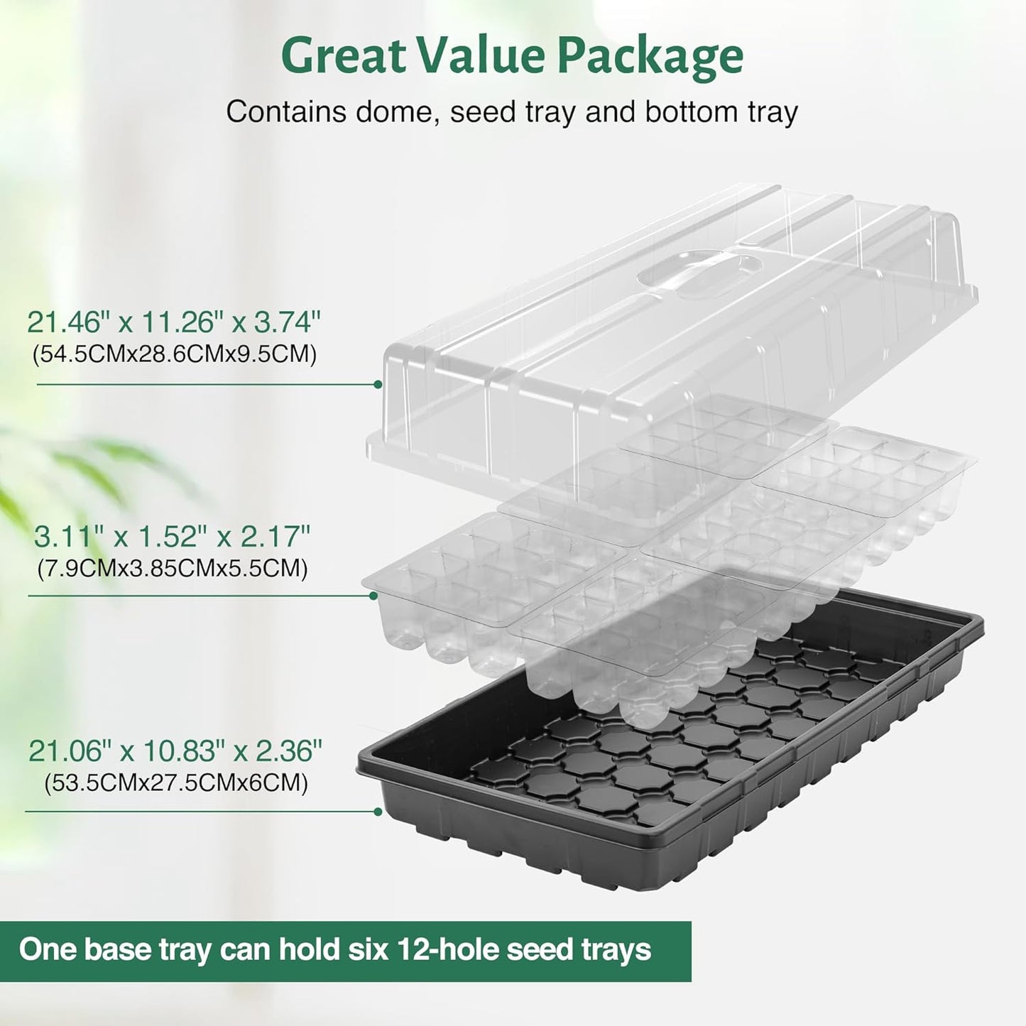 MIXC 5 Pack 1020 Seed Starter Trays with 3.6" Humidity Dome Plant Growing Tray Germination Seed Starting kit, Mini Greenhouse with Handle for Cloning Plant