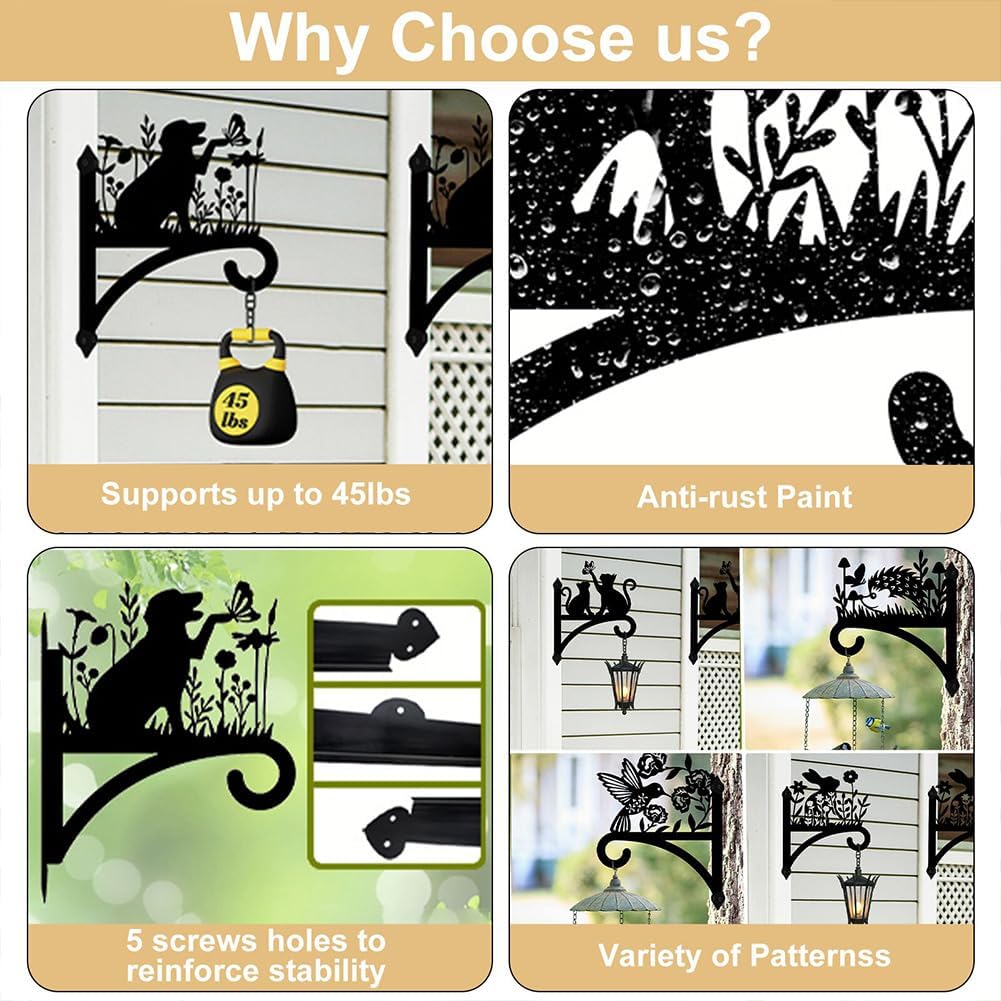 peacoblue Iron Plant Hangers Hooks for Outdoor Indoor Hanging Plants Flower Fern Pots Lantern Bird Feeder, 12"x15" Weather Resistant Metal Wall Holder for Porch Garden Farmhouse(Vintage Dragonfly)