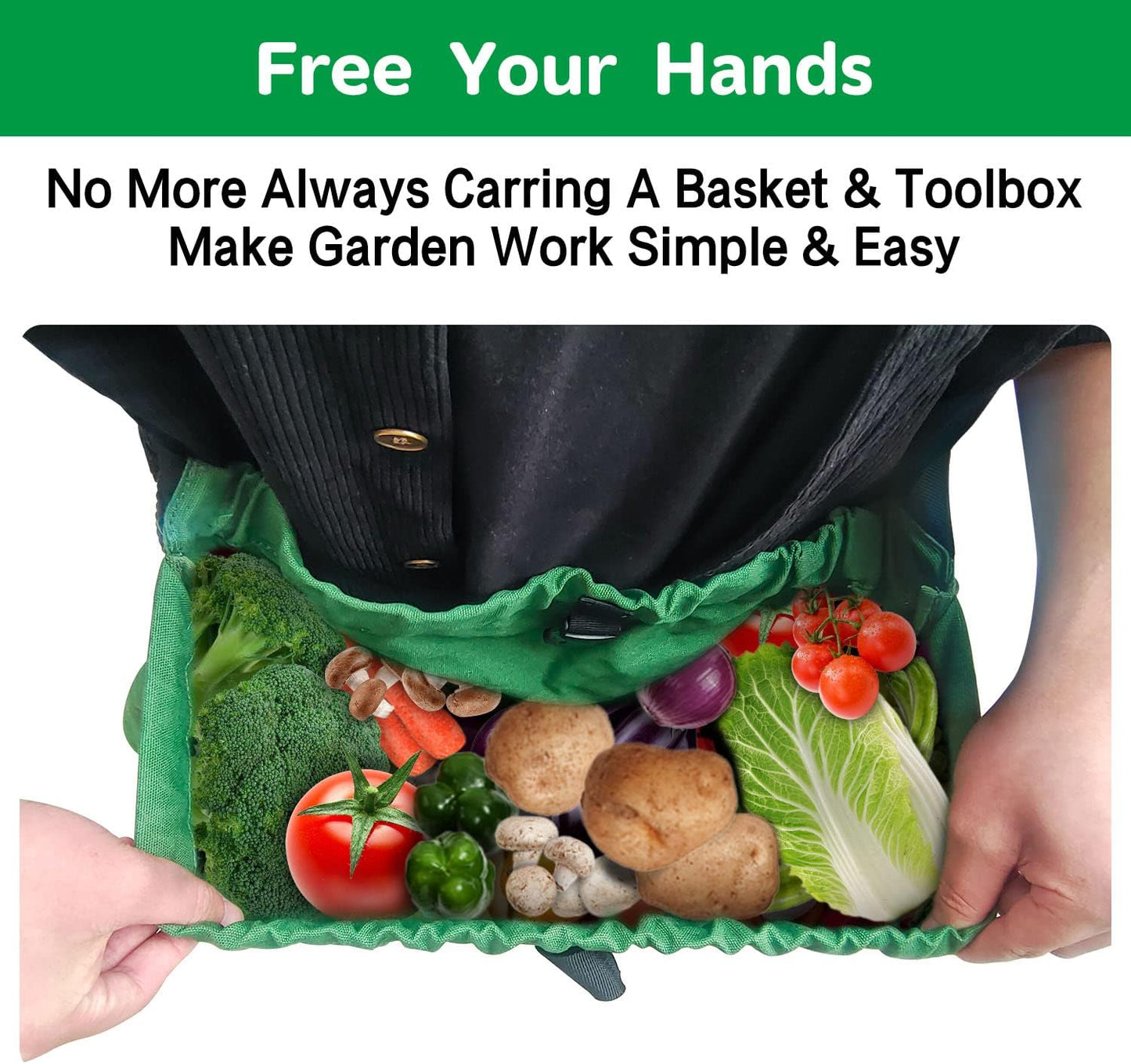 Boczif Gardening Apron with Pockets, Garden Harvest Apron, Perfect for Weeding, Vegetables, Fruits, Berry Picking, Gathering Eggs Herb, Garden Tool Organizer Waist Belt for Gardeners Women Men