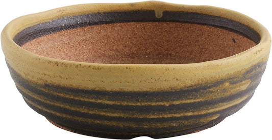 Wazakura Shigaraki Series Yellow Dust Stripe Glazed Ceramic Bonsai Pot Made in Japan, Garden Training Container, Flower Planter, Succulent Bowl - Yellow Sand Big Size