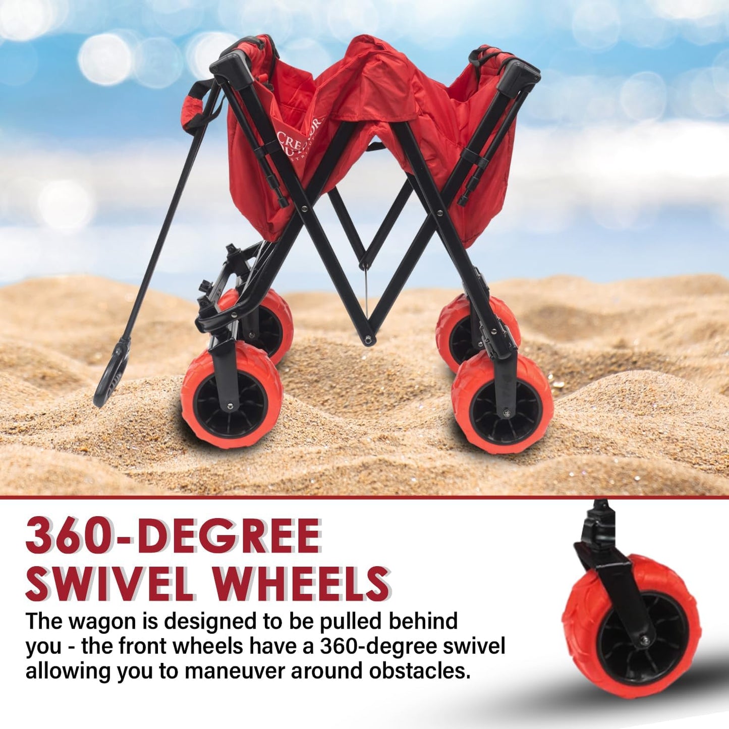 Creative Outdoor Push Pull Stroller Wagon for Kids, 150lbs Weight Capacity, All-Terrain Collapsible Folding Cart with Canopy for Cargo, Beach, Park, Garden, Camping & Tailgate