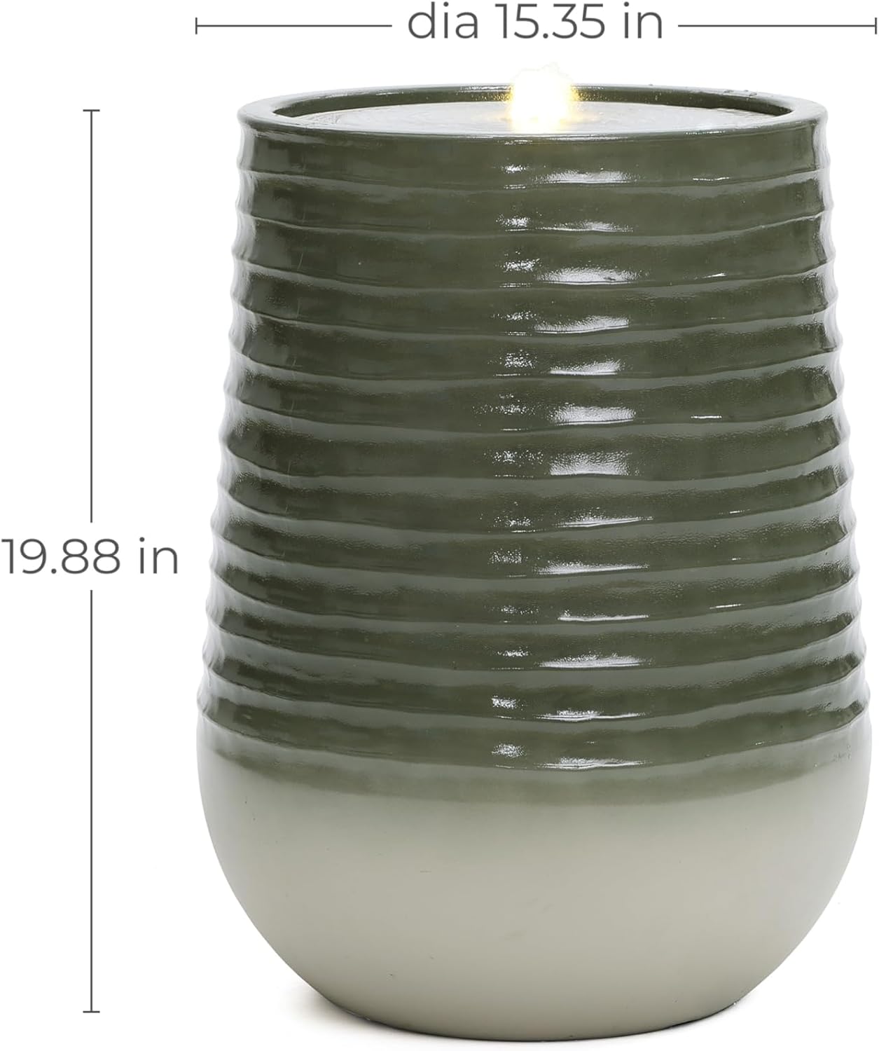 LuxenHome 20" Water Fountain Outdoor with LED Light, Modern Bubbling Garden Water Fountains with Gradient Color, Resin Outdoor Waterfall Fountains with Ceramic Like Glaze for Yard, Patio, and Porch