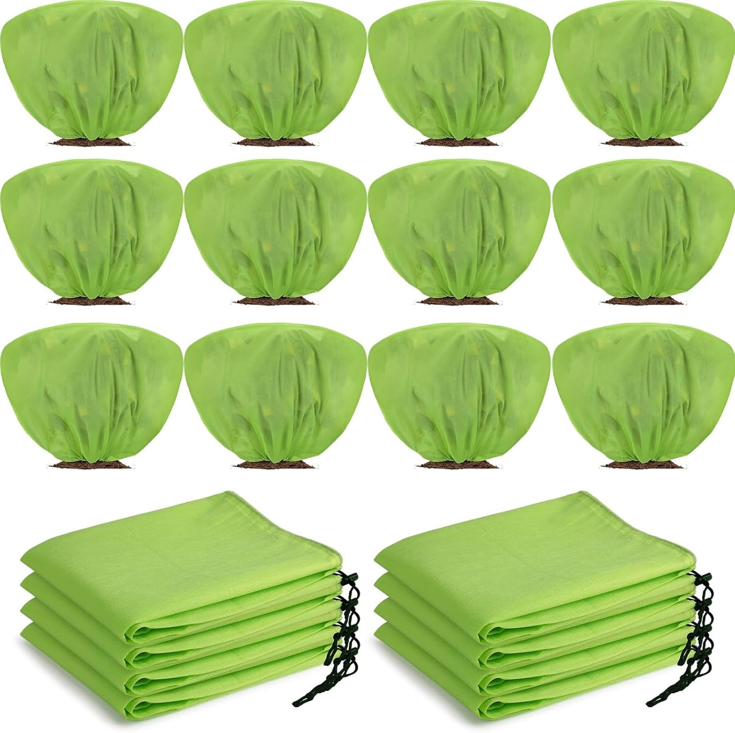 12 Pcs Winter Plant Covers Freeze Protection 39.4x23.6 Inch Horizontal Shrub Tree Rose Plant Protection Bags Frost Blanket with Drawstring for Fall Winter Outdoor Garden Planting (Green)