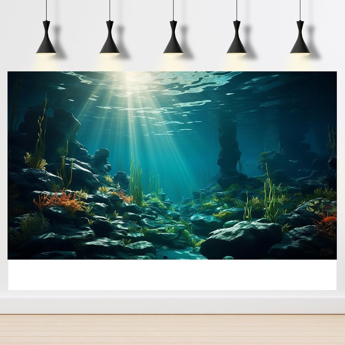 Aquarium Background Ocean Floor Fish Tank Background Underwater Coral Reef Stone Aquarium Backdrop Seaweed Background Sunlight Tank Backdrop Perfect Aquarium Backdrop Durable Vinyl 72x24in