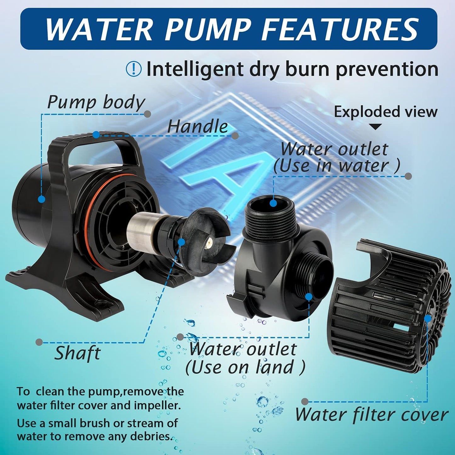 WaterRebirth (2900GPH-155W,UL listed) High Flow Large Fountain Submersible Water Pond Sump Pump Aquarium Electric Waterfall Pump Outdoor PS- 2900