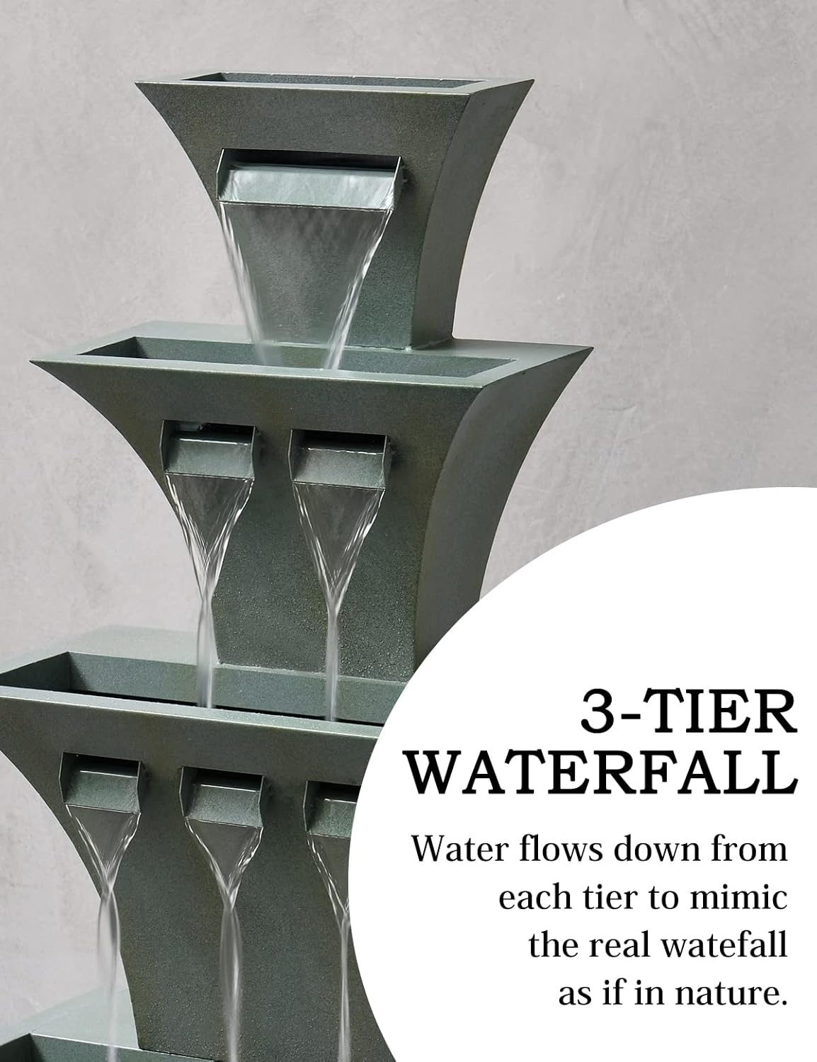 Outdoor Fountains and Waterfalls Multi-Tier Modern Flooring-Standing Fountain for Garden Patio Backyard Porch Balcony Décor 39.3 Inch Tall, Green