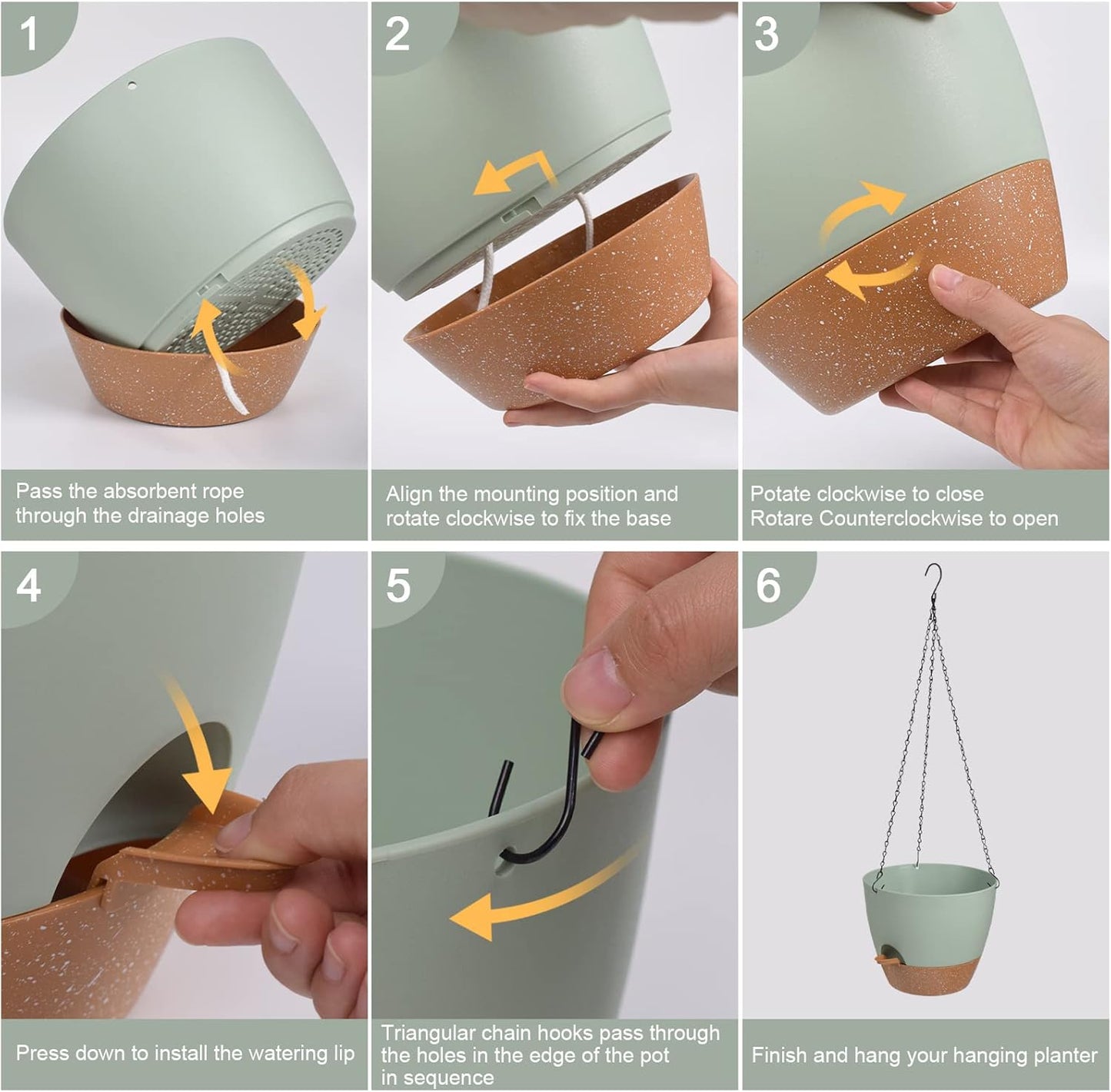 Hanging Planters for Indoor Outdoor Plants, 2 Pack Self Watering Hanging Pot with Drainage Holes & Removable Tray (Green, 8'')