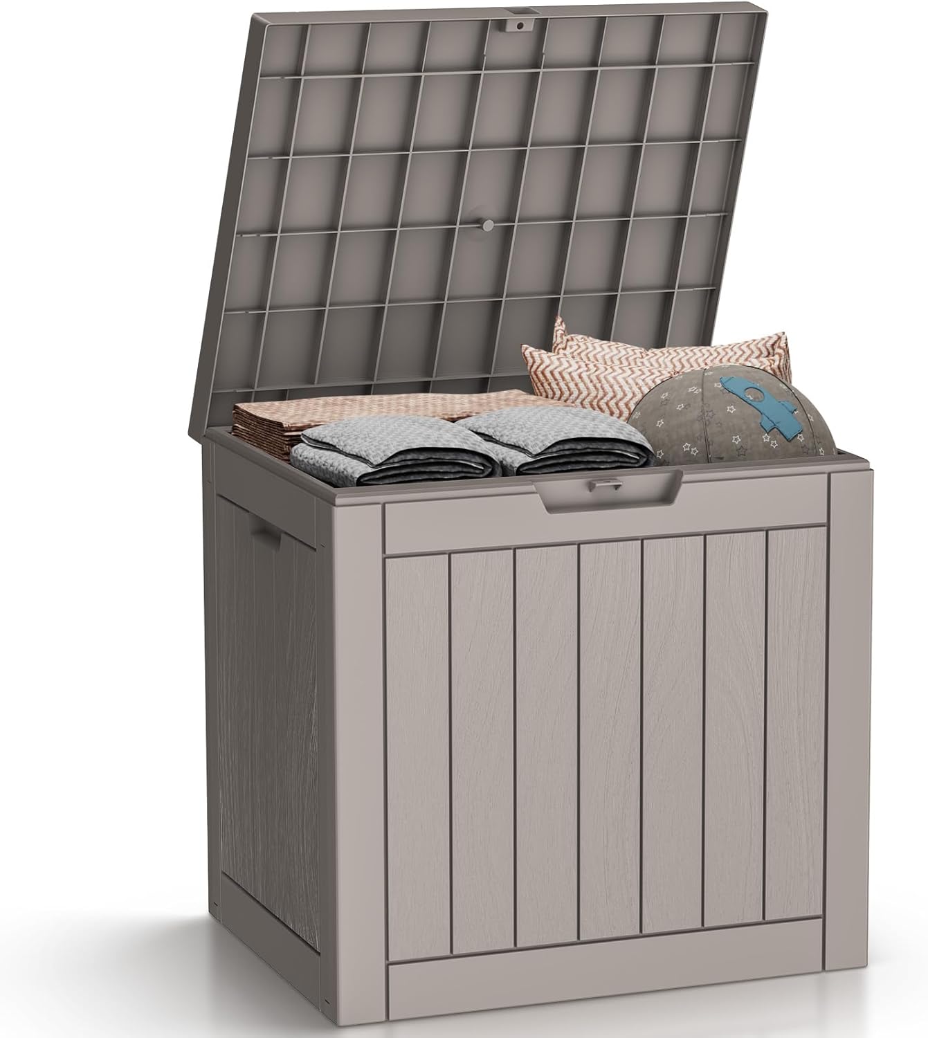 DRATO Deck Boxes, 31 Gallon Outdoor Storage Box for Patio Cushion, Sports Equipment, Garden Tools, Waterproof and UV Resistant, Lockable (Grey)