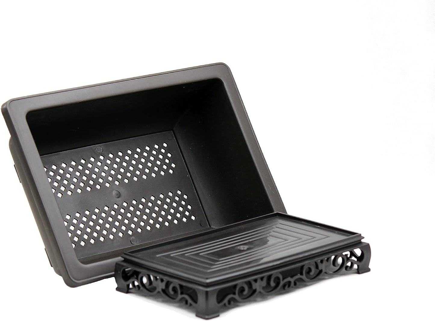 Bonsai Pot - 2-Pack 9 Inch Training Pot With Elegant Stand - Antique Brown Pots With Mesh Drainage - Luxurious Indoor Tree Pots Made With Recycled Plastic