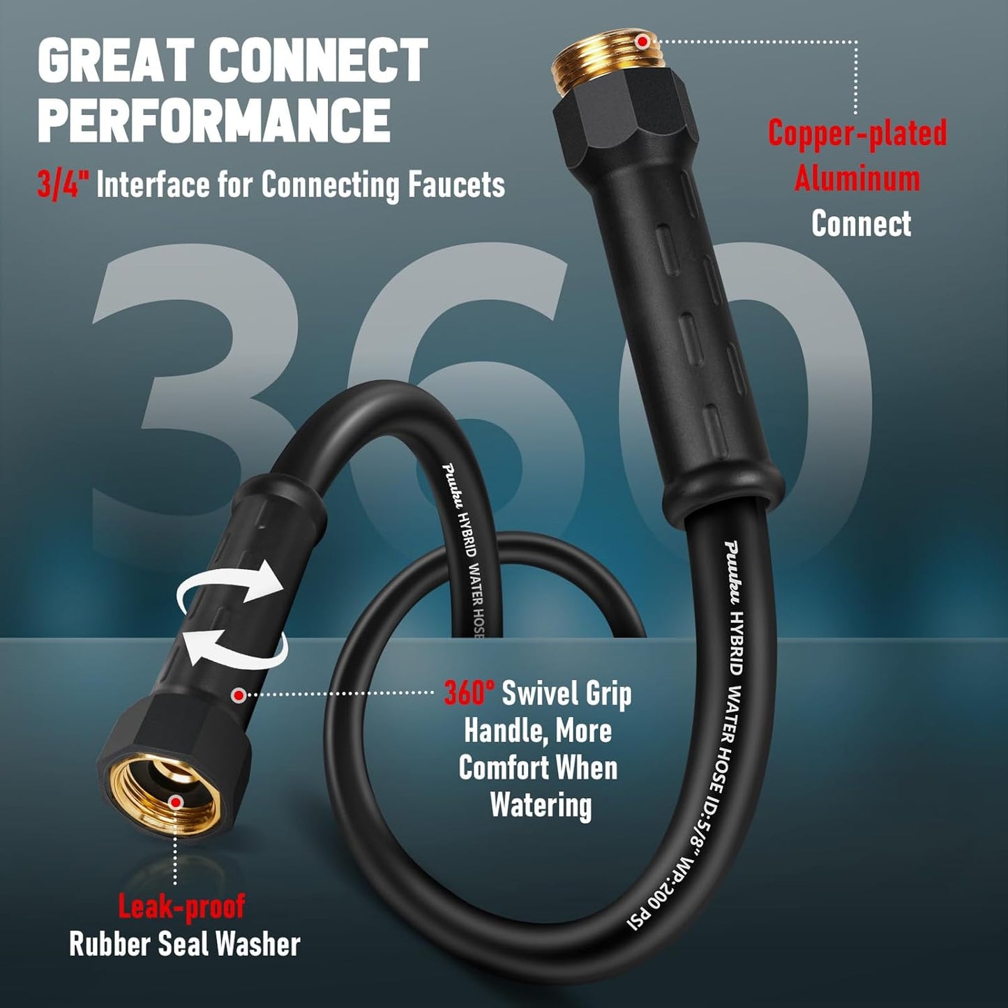 Short Garden Hose 6ft x 5/8", NON-EXPANDABLE Heavy Duty Premium Flexible Water Hose, No Kink, Leakproof, Lightweight Hybrid Hose with Male to Female Fittings for Household、Backyard