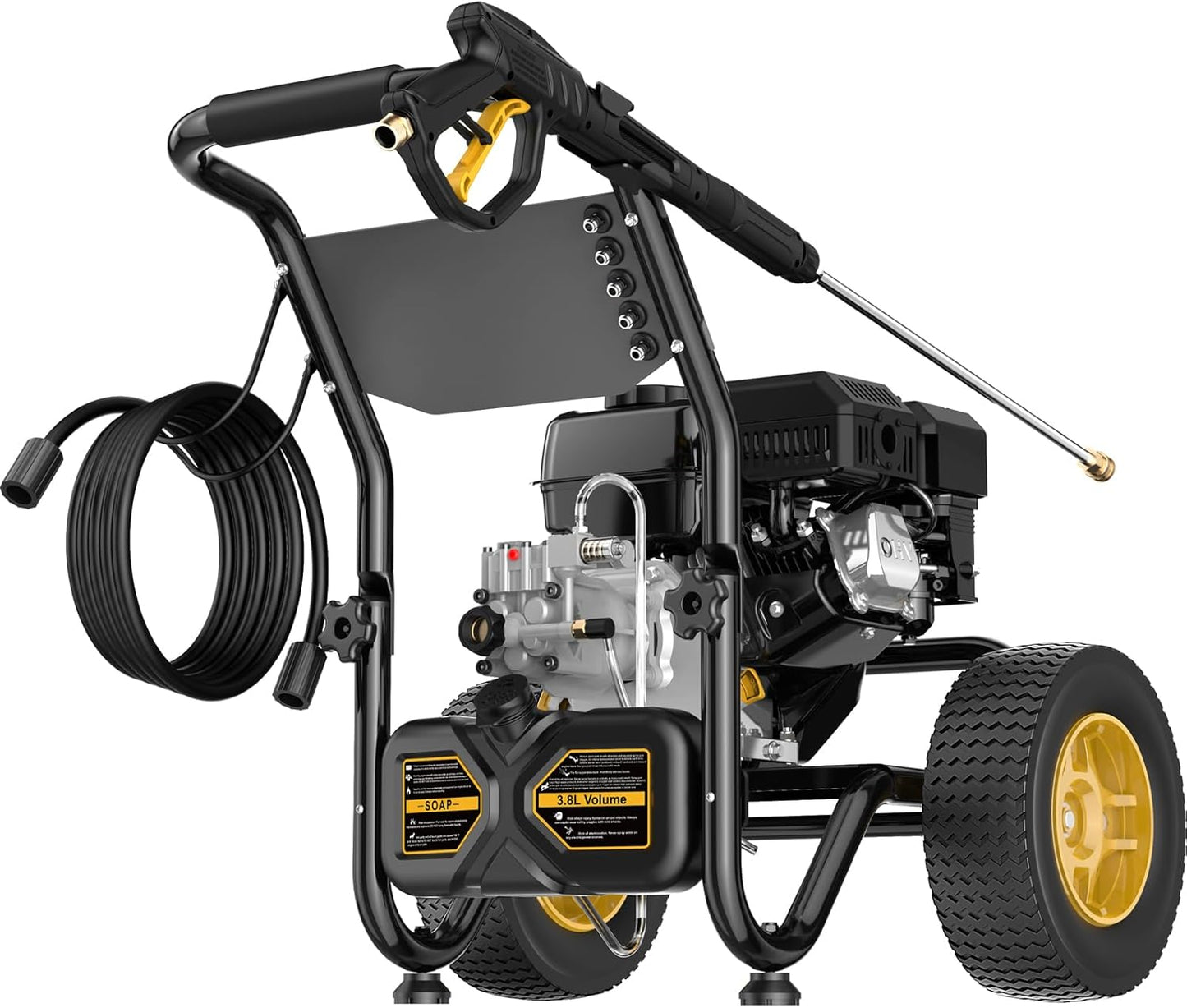 BLUBERY 3600 PSI Gas Pressure Washer, 2.7 GPM Heavy Duty High Power Washer, 30Ft Pressure Hose&Soap Tank,5 Pressure Nozzles,Black