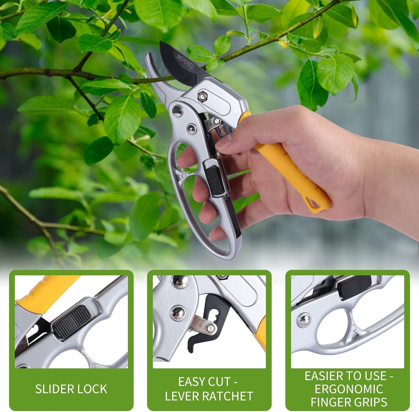 Ultra Sharp Germany Steel Pruning Shears - Cuts 3X Easier, Weak Hand Arthritis Snips, Rust-Resistant, Effortlessly 1-Inch Cut Capacity Garden Scissors, Ergonomic Handle