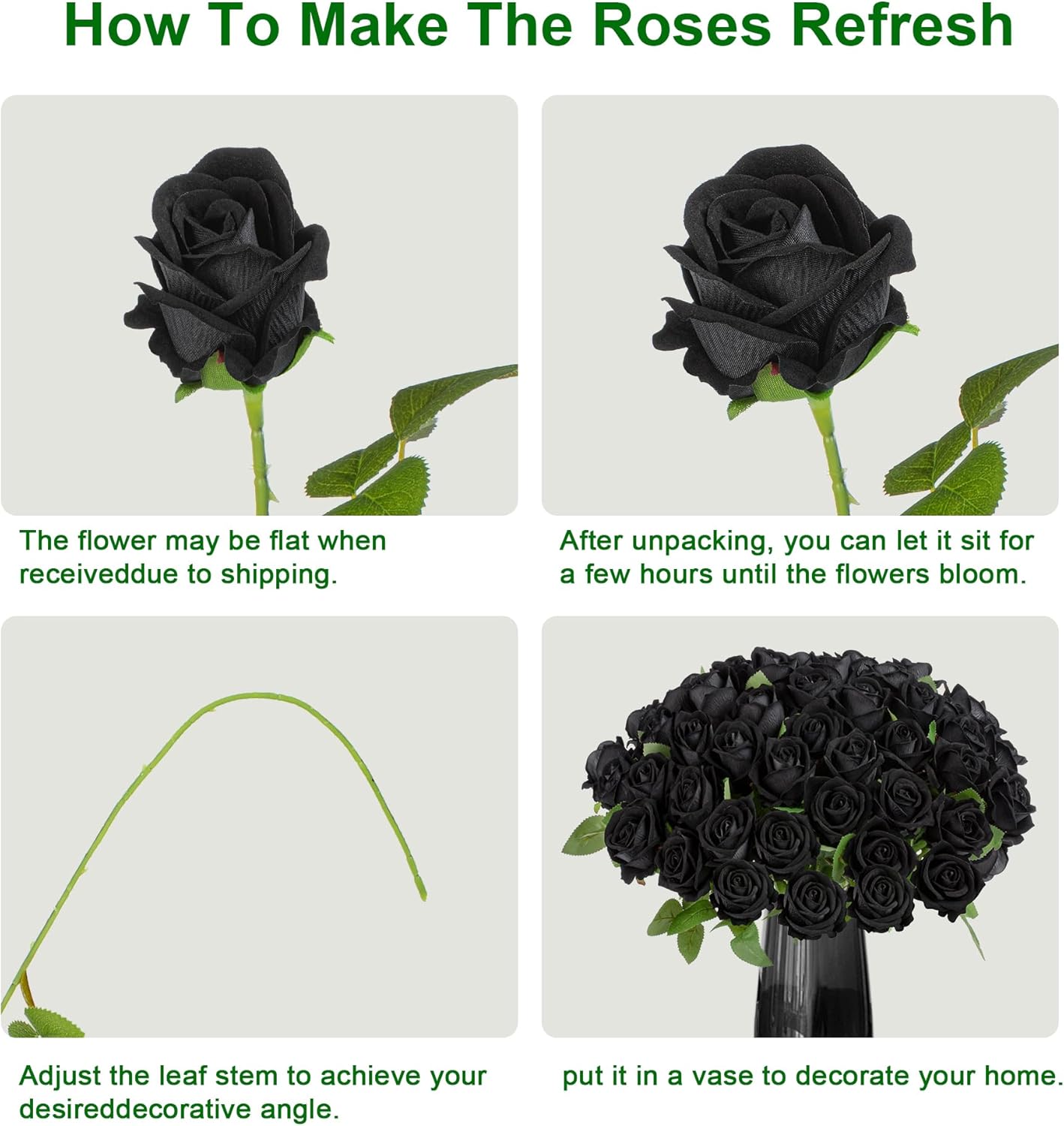 Fake Plants Roses Flowers Plastic Flowers Spring Decorations for Home Gifts for Gf Roses Artificial Flowers for Vase Fake Flowers Home Decor 19.6"(Black 50PCS)