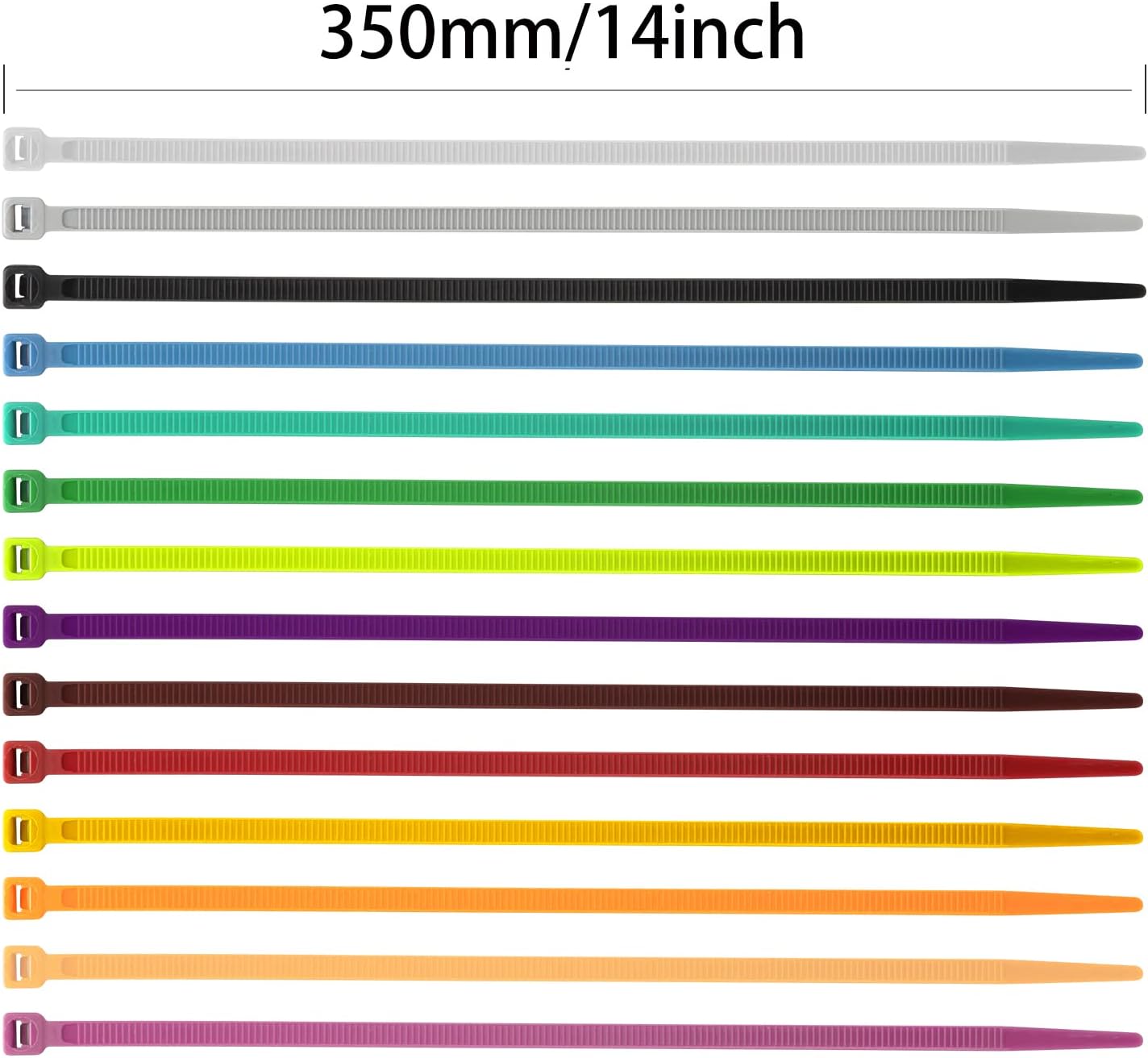 XINGO 100PCS Cable Zip Ties Heavy Duty, Premium Nylon Plastic Wire Ties with 50 Pounds Tensile Strength, Self-Locking Black Nylon Zip Ties for Indoor and Outdoor (14 inch, Gold)