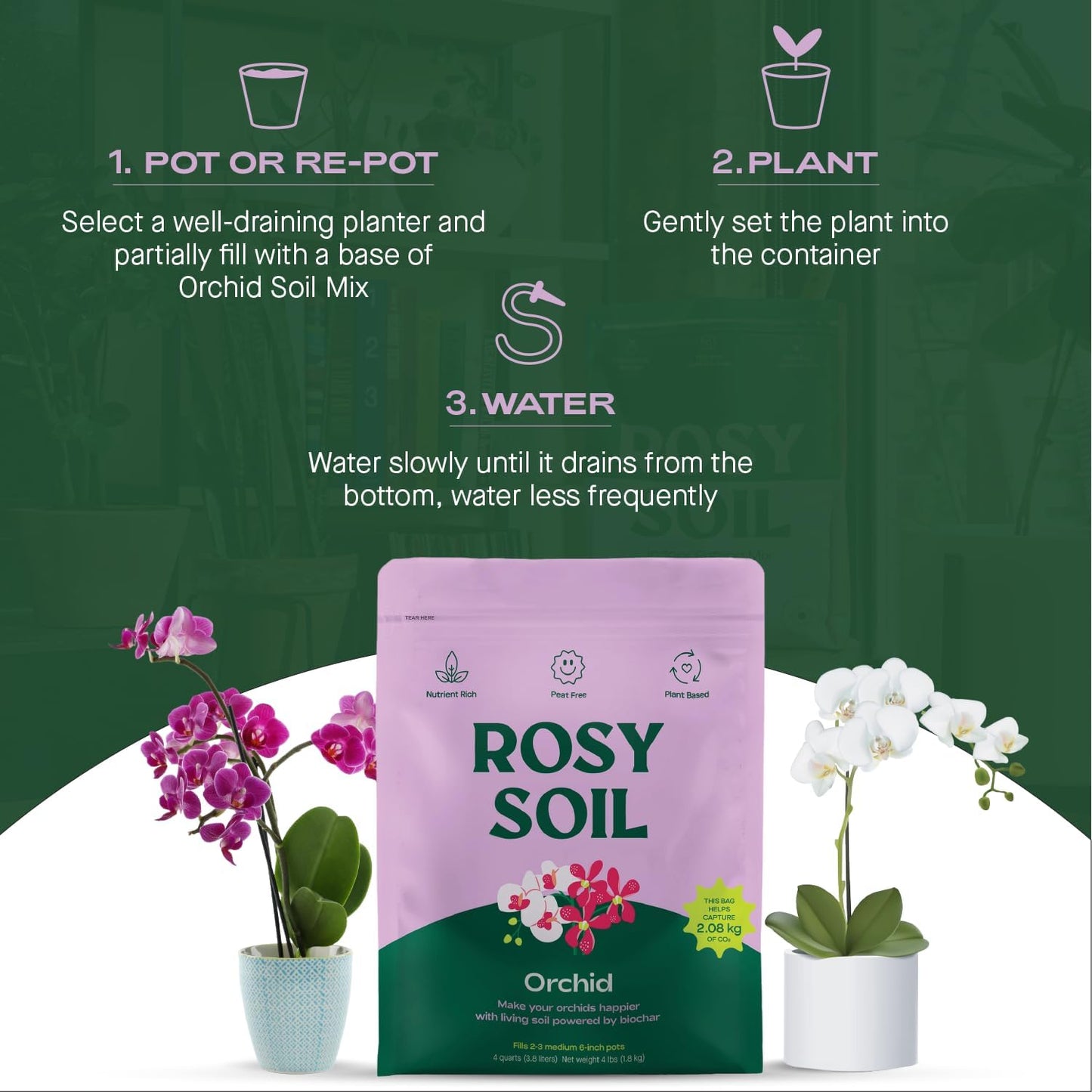 Rosy Soil Orchid Soil Potting Mix - Superior Aeration & Drainage for Orchids - Peat-Free, Microbially Active Biochar Powered Soil for Orchid Plants - Ideal for Indoor Gardening - 4 Quarts