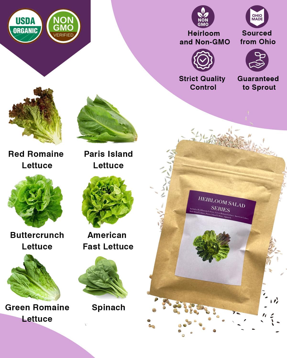 Salad Greens Seed Pod Kit for AeroGarden, iDoo with Red and Green Leaf, Romaine and American Fast, Buttercrunch, Parris Island Lettuce, Spinach - Compatible with All Hydroponics (12-Pod)