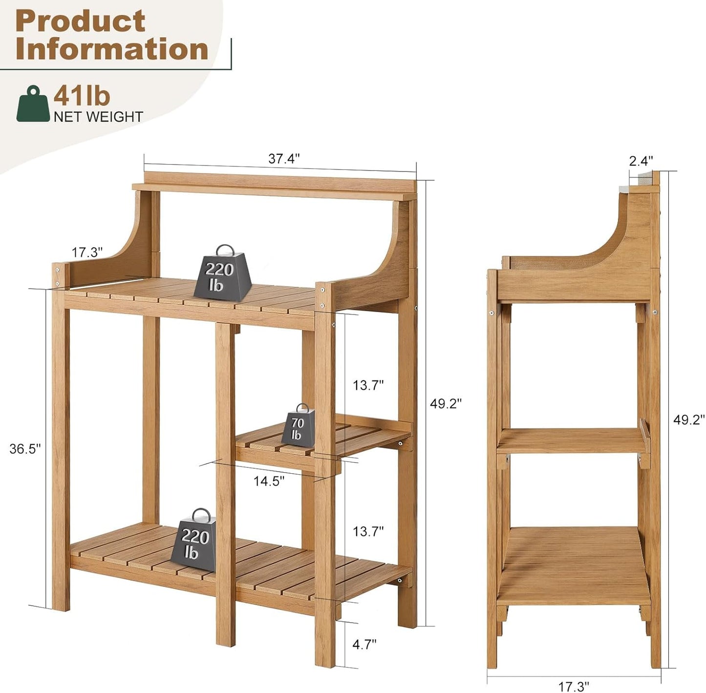LMP HDPS Potting Bench Table, Potting Bench, Potting Benches for Outside, 50’’x17.5x37.5' (LxWxH) All Weather Potting Table Work Station for Outside Gardening, Wooden Like