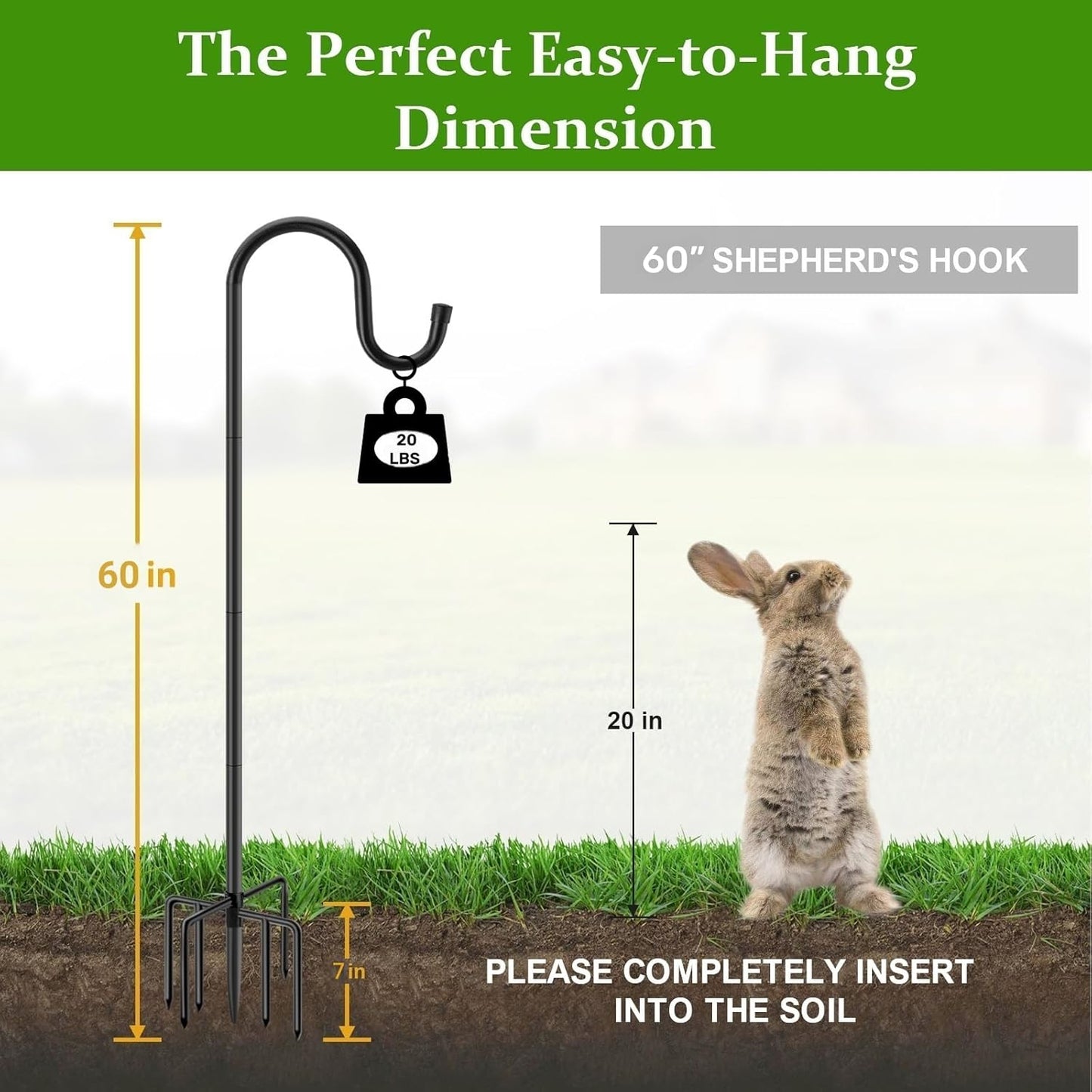 60" Shepherds Hooks for Outdoor, Heavy Duty Bird Feeder Pole for Hanging Lantern, Hummingbird Feeder, 7 Prongs Base Shepherds Hook for Bird Feeders Outside,1 Pack, Black