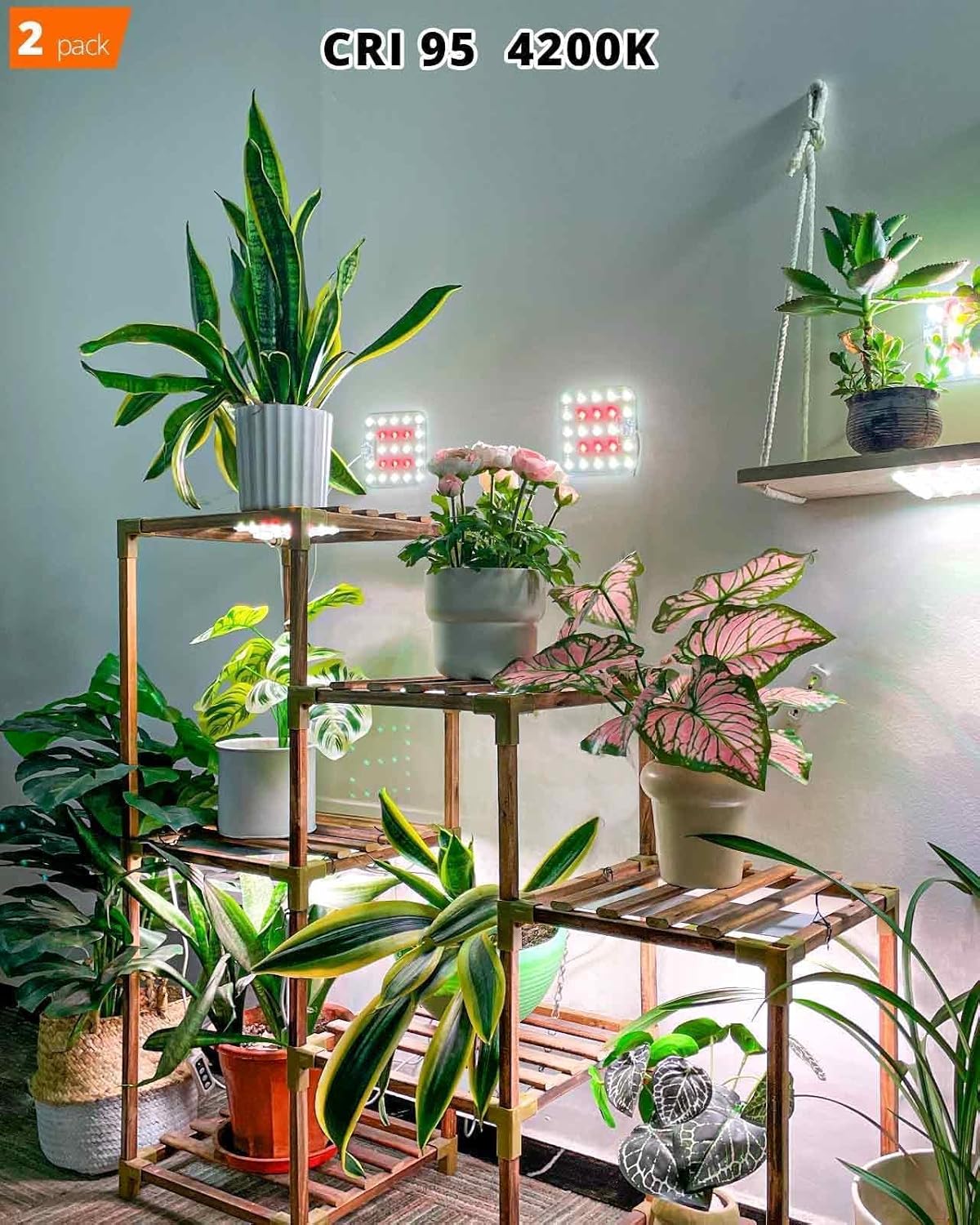 DOMMIA Grow Light, Square Dimmable Full Spectrum High PPFD with Optical Lens, Auto on/Off and 6/12/16H Timer, Suitable for Seed Starting and Easy to Install, 2 Pack