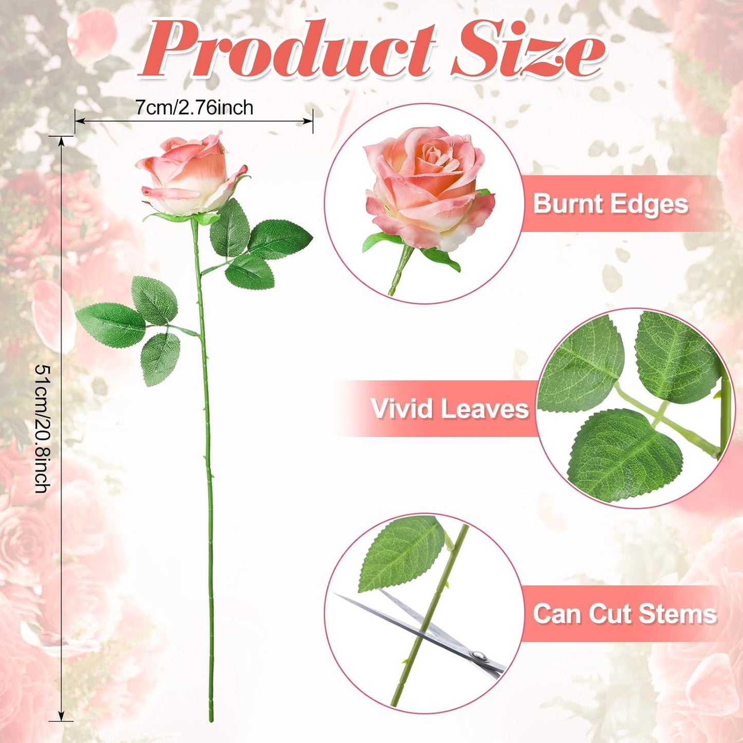 36 Pcs Pink Champagne Rose Artificial Flowers Bulk with Long Stem,Realistic Silk Fake Roses Plastic Roses Bouquet Artificial Flowers for Bridal Wedding Arrangement Table Centerpieces Decor