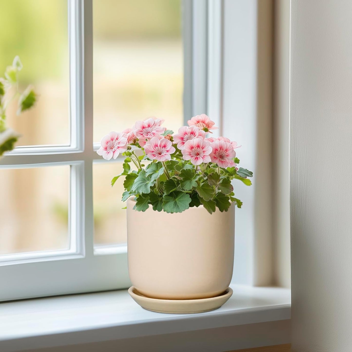 Ceramic Flower Pot 5 Inch - Round Succulent Planter for Indoor Plants with Drainage Hole and Saucer, Patio Room House Office Home Decor, Yellow