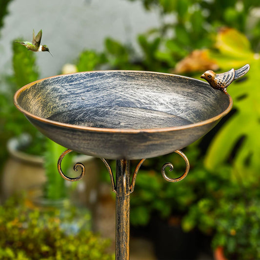 11.4" W*27.6" H Cast Iron Pedestal Bird Baths for Outdoors, Vintage Metal Bird Bath Bowl, Bird Feeder Or Drinker Plate, Home Garden Lawn Yard Decorations