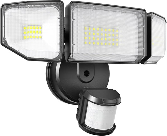 85W LED Security Lights Motion Sensor Light Outdoor, 8500LM Dusk to Dawn, IP65 Waterproof, 6500K, 3 Head Motion Detected Flood Light, Floodlight for Outside, Garage, Yard, Porch (Black)