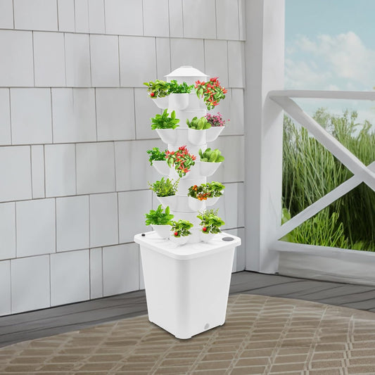 Hydroponics Vertical Growing Kit with Grow Lights 25 Plants Garden Hydroponic Growing System Outdoor Outdoor Indoor Vertical Garden Planter Tower with Automatic Watering for Herbs Fruits Vegetables