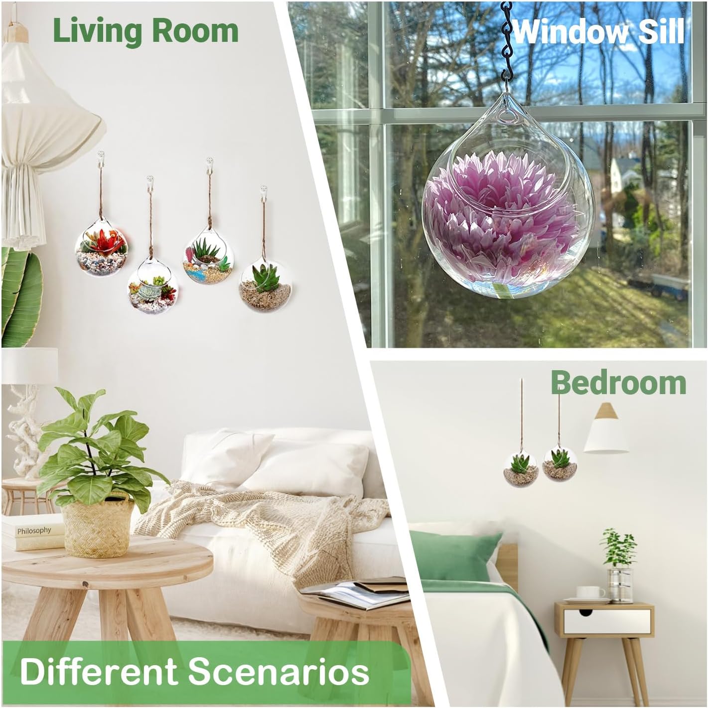 Ivolador Hanging Planter Glass Terrarium Container Air Plant Holder Succulents Globe Shape Home Garden Decor-4.7 Inches-3PCS