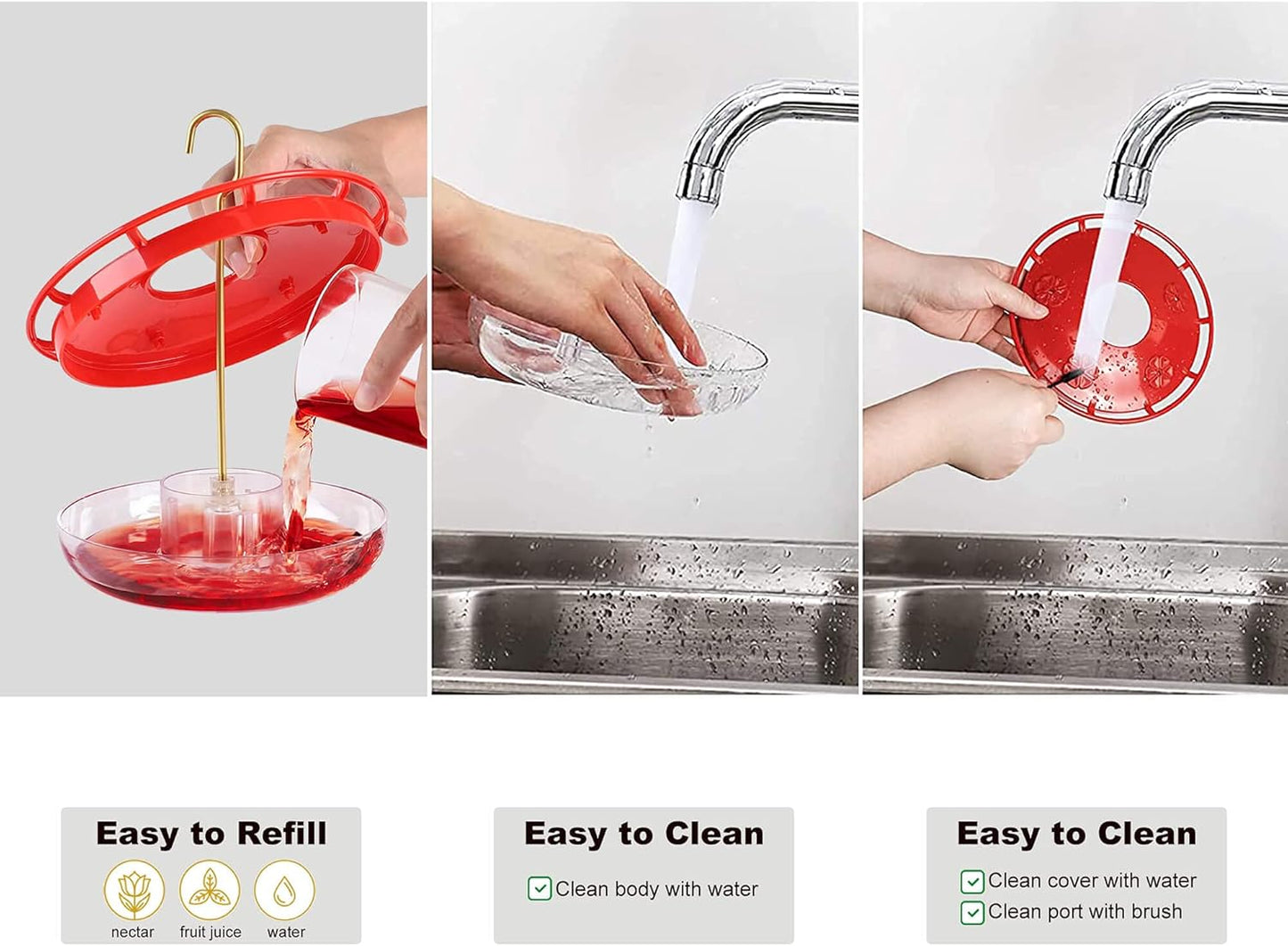 Hummingbird Feeders for Outdoors Hanging (2 Pack), 5 Feeding Ports 16 oz Plastic Hummingbird Feeder, Bee-Proof Leak-Proof No Drip, Easy to Clean with Cleaning Brushes