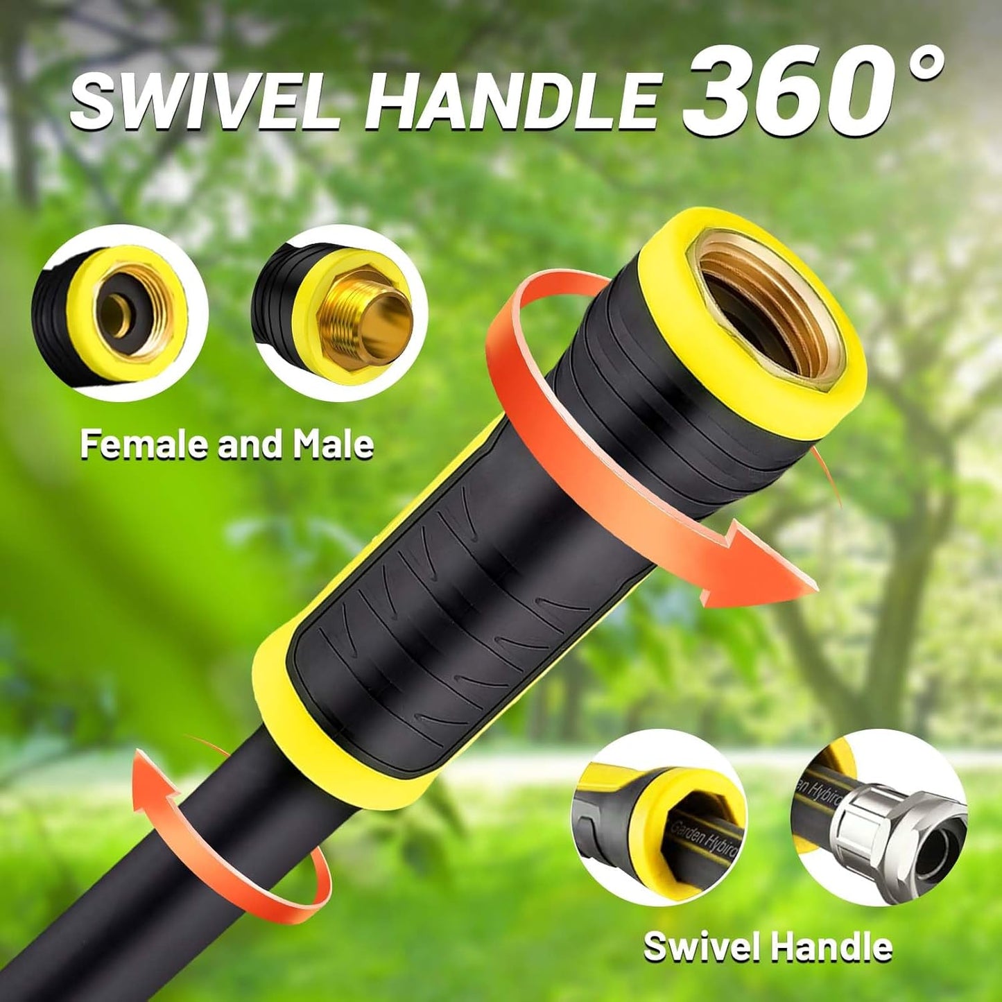 Garden Hose 50FT - PHLEX PRO Heavy-Duty Premium 5/8'' Rubber 3-Layer Water Hose - Innovation Flexible Hybrid Lightweight Water Hose, Full Brass Male to Female Fittings (RyobiGreen)