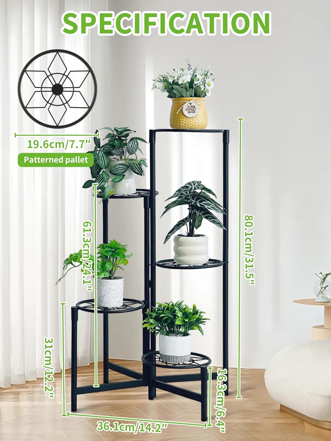 Plant Stand 5 Tier Indoor Metal Flower Shelf for Multiple Plants Corner Tall Flower Holders for Patio Garden Living Room Balcony Bedroom Black Diamond