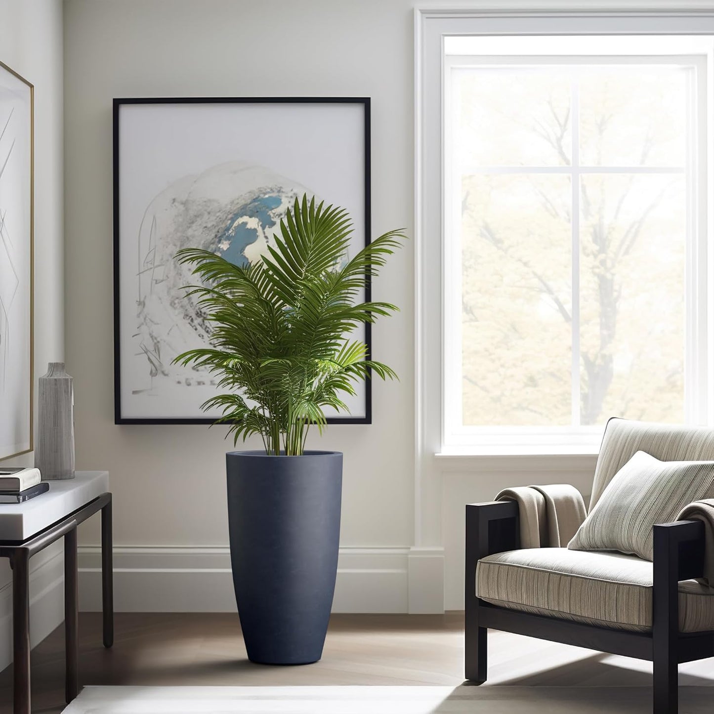 Kante 23.6" H Charcoal Concrete Tall Planters (Set of 2), Large Outdoor Indoor Decorative Plant Pots with Drainage Hole and Rubber Plug, Modern Style for Home and Garden