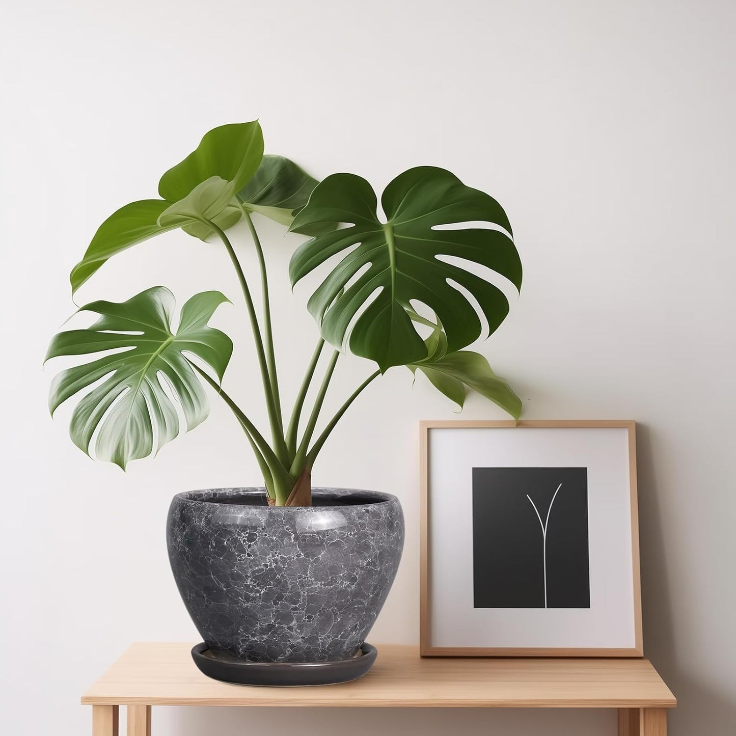 Ceramic Planter - 6 Inch Plant Pot with Drainage Hole and Saucer, Succulent Pot Glaze Round Flower Pot for Indoor Outdoor Plants, Gray