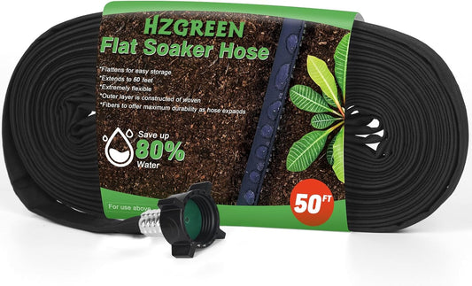 Flat Soaker Hose 50 FT,Drip Hose for Garden Beds Linkable Irrigation System Lightweight and Easy Watering for Tree Plant and Save 80% Water for You (50FT)