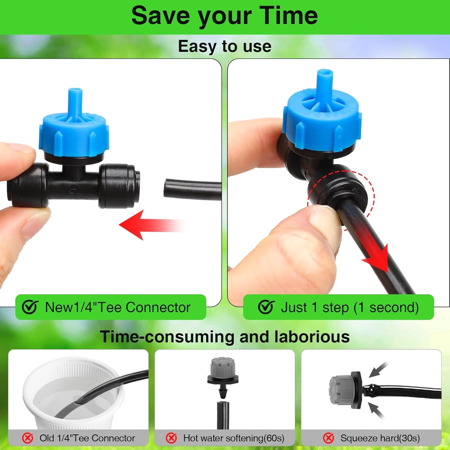 MXIC 24 Pack Push-to-Fit Drip Irrigation Emitters, Leak-Proof Pressure Compensating Drip Emitters, Constant Water Flow 1gph Drip Emitters for 1/4 Inch Tubing