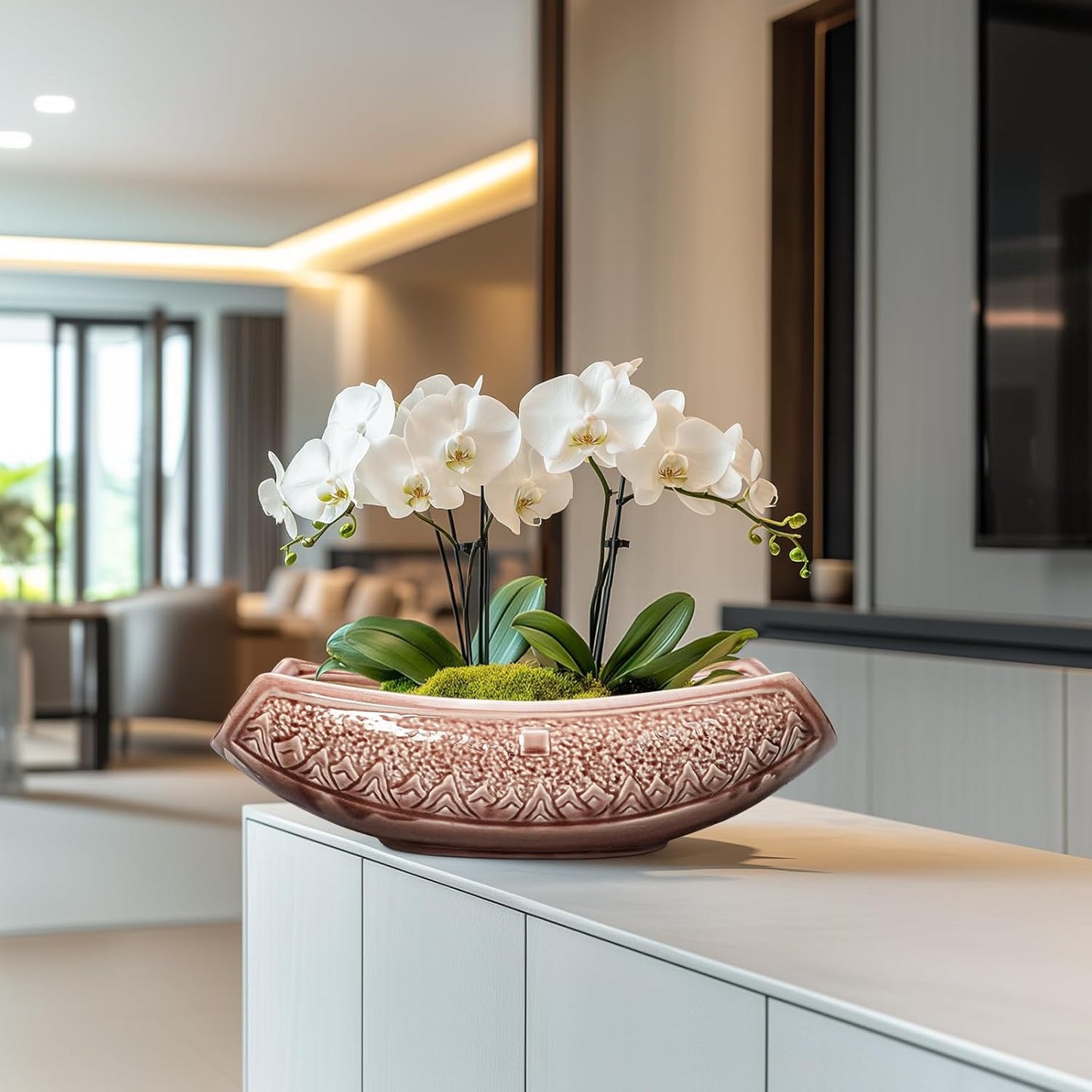 Large Bonsai Pots - 18 Inch Ceramic Succulent Pots with Drainage Hole, Bonsai Planter for Indoor Outdoor Plants, Ceramic Flower Pot, Decorative Plant Pot, Home Decor, Birthday Gifts, Red-Brown