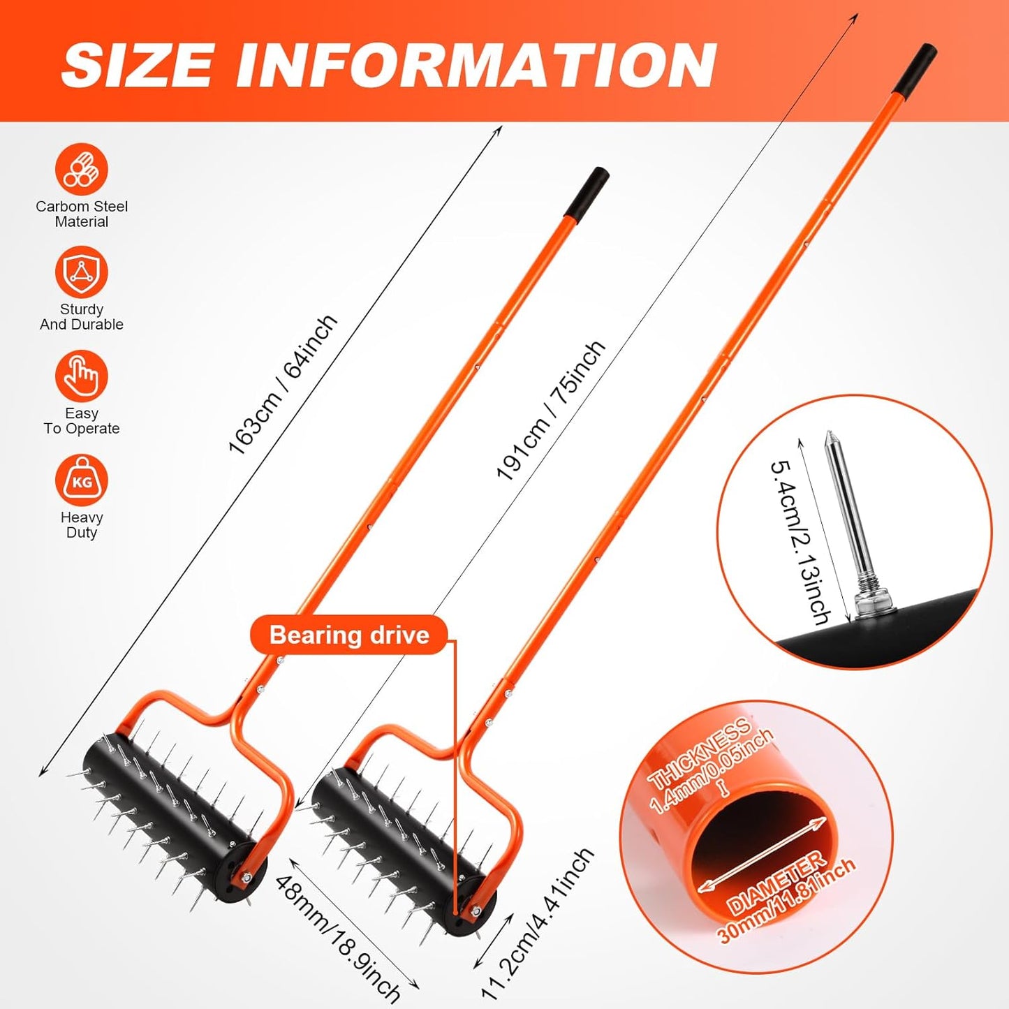 Lawn Aerator, 21" Manual Push Coring Aerator,Preasembled Spike Gardening Aerator Tool,Lawn Plug Soil Aerator,Aerator Lawn Tool,75" Adjustable Handle with Quick Clip,Heavy Duty Aerator.