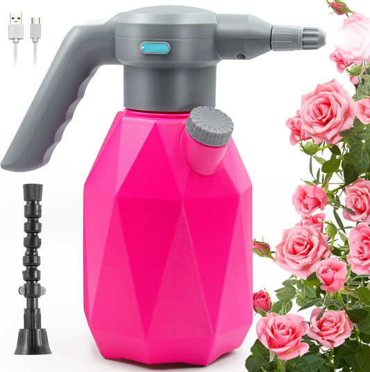 0.5 Gallon Electric Spray Bottle Plant Mister for Indoor/Outdoor Plants, 2L Automatic Watering Can Rechargeable Battery Powered Sprayer with Adjustable Spout for Garden, Fertilizing, Cleaning