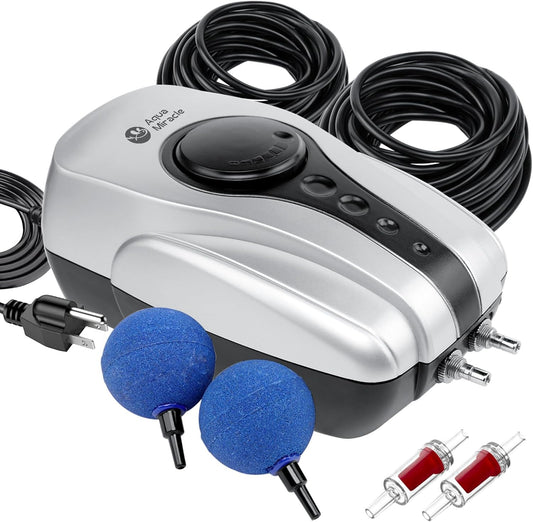 AquaMiracle Koi Pond Aerator for Pond up to 1000 & 2000 Gallons, All-in-One Pond Air Pump Aeration Kit with Air Stones Airline Tubing Check Valves