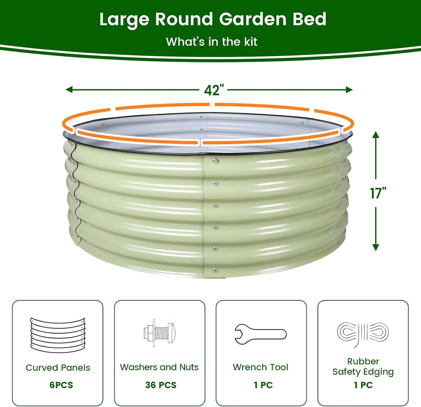 Olle 17" Tall 42" Round Raised Garden Bed Metal Raised Beds for Gardening, Large Planter Box Round Raised Garden Beds Outdoor for Vegetables, Sage Green
