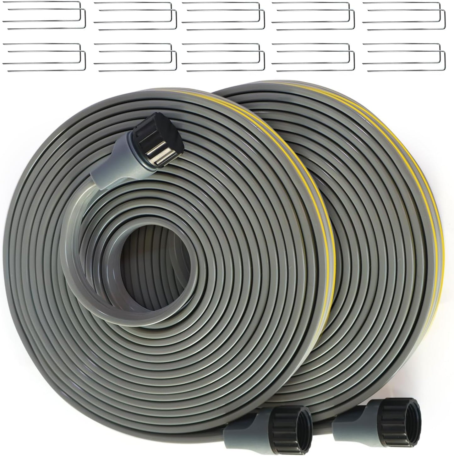 Hopegiver Sprinkler Soaker Hose 50 ft 2-Pack Yard Sprinkler Hose 100 ft for Lawn Water Saving with Stakes, Drip Irrigation Hoses Garden Watering System(Grey,50 ft 2-Pack)