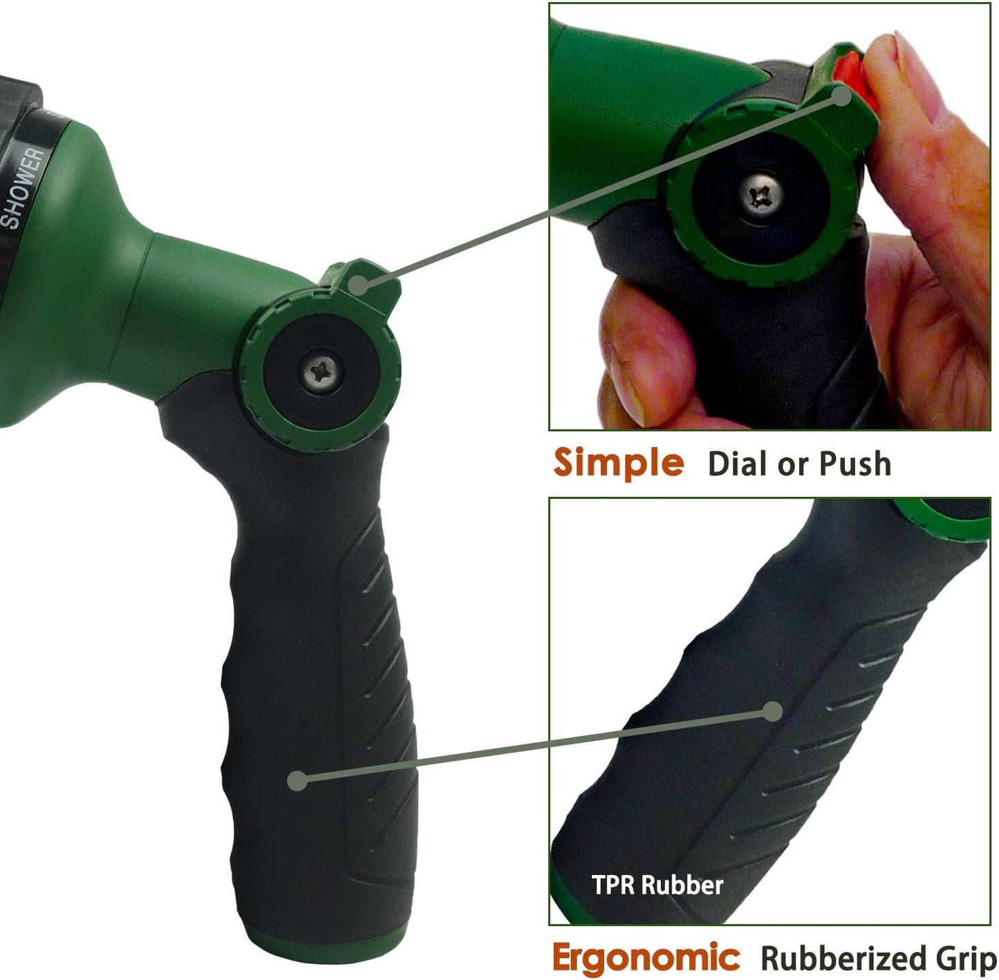 Garden Hose Nozzle Thumb Control Heavy Duty Metal Water Nozzle with Adjustable Watering Patterns High Pressure Hose Nozzle Sprayer, Pefect for Car Washing and Pets Showering