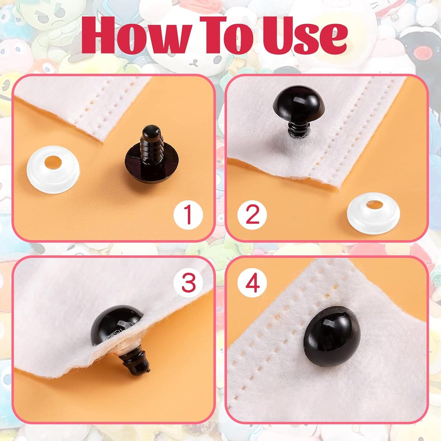 1000 Pcs 6-14mm Safety Eyes and Noses for Crochet, Black Plastic Safety Eyes with Washers, Craft Doll Eyes for Stuffed Animals, DIY Accessories, Assorted Sizes