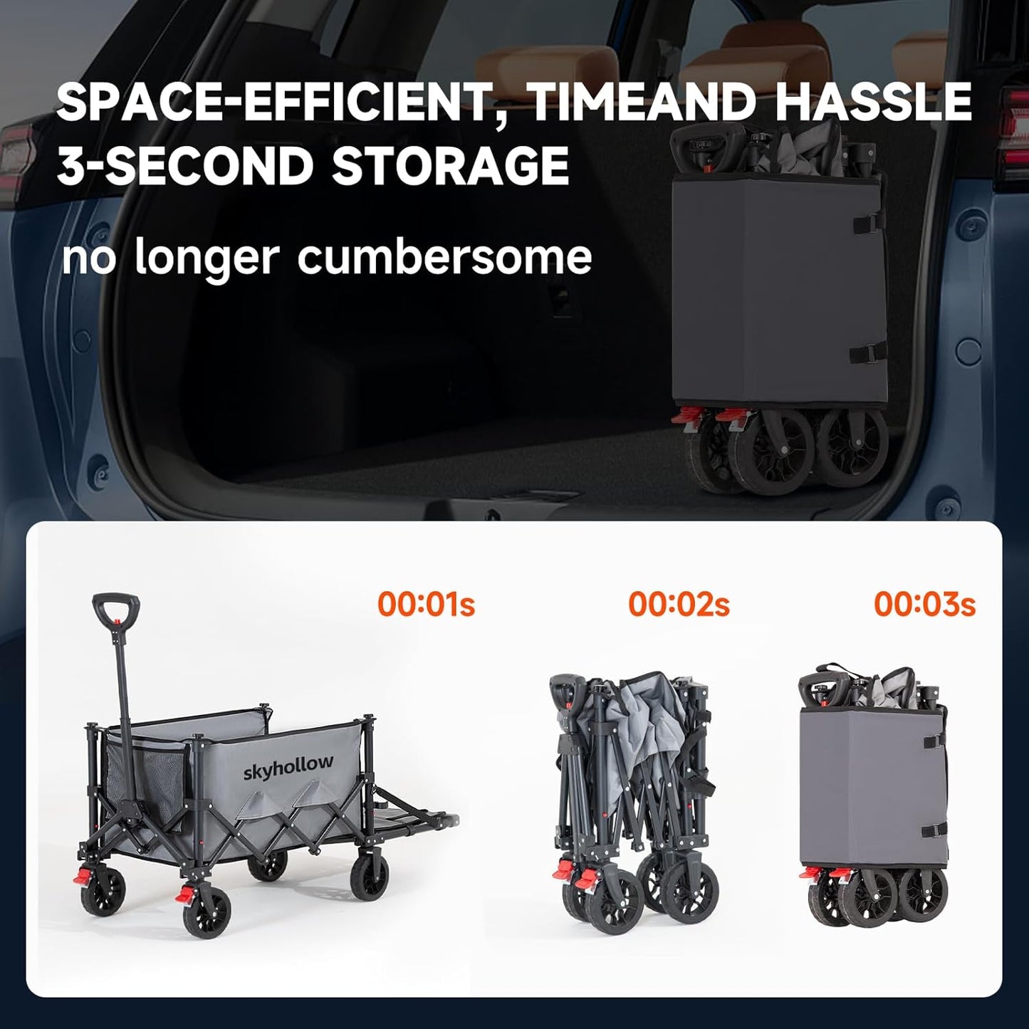 Collapsible Wagon Cart with Wheels Foldable,Folding Beach Wagons Carts Foldable for Grocery Shopping Camping Garden Fishing Sports