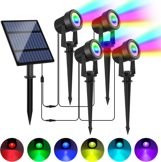 RGB Solar Spot Lights Outdoor 4Pack Color Changing Landscape Lighting IP65 Waterproof Auto Dusk to Dawn SpotLights Christmas Decorative Lighting for Garden Yard Pathway