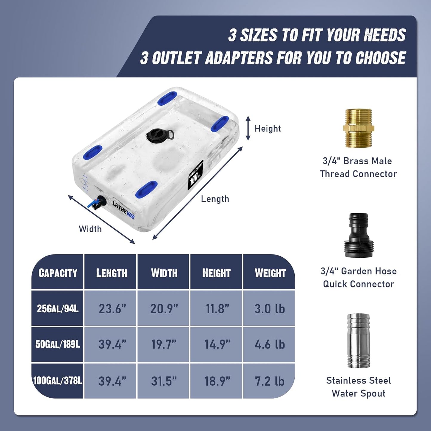 Water Storage Bladder, 100 Gallon Portable Water Tank, Transparent and Foldable with 4 Types of Interface Accessories, Suitable for Gardens, Emergency Situations, Camping, Etc.
